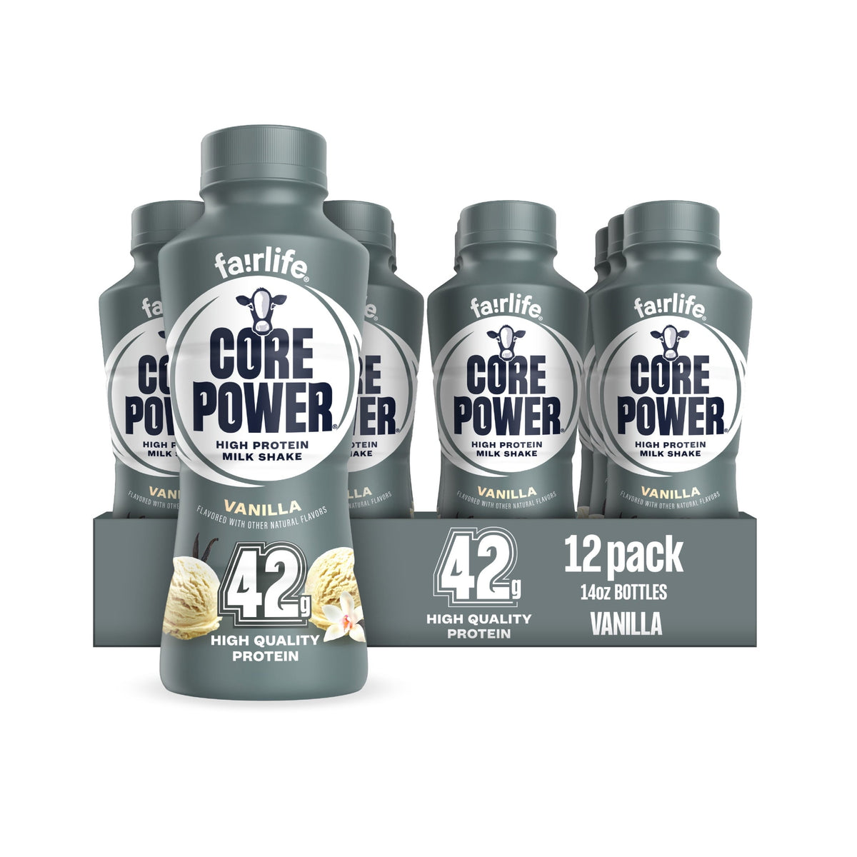 Core Power High Protein Shake, Vanilla, 42g Bottle, 14oz, 12 Pack