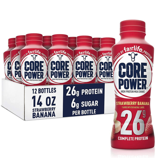 Fairlife Core Power 26g Protein Shake, Strawberry Banana, 14 fl oz Bottles, Ready-to-Drink Workout Recovery Drink, 12 Pack