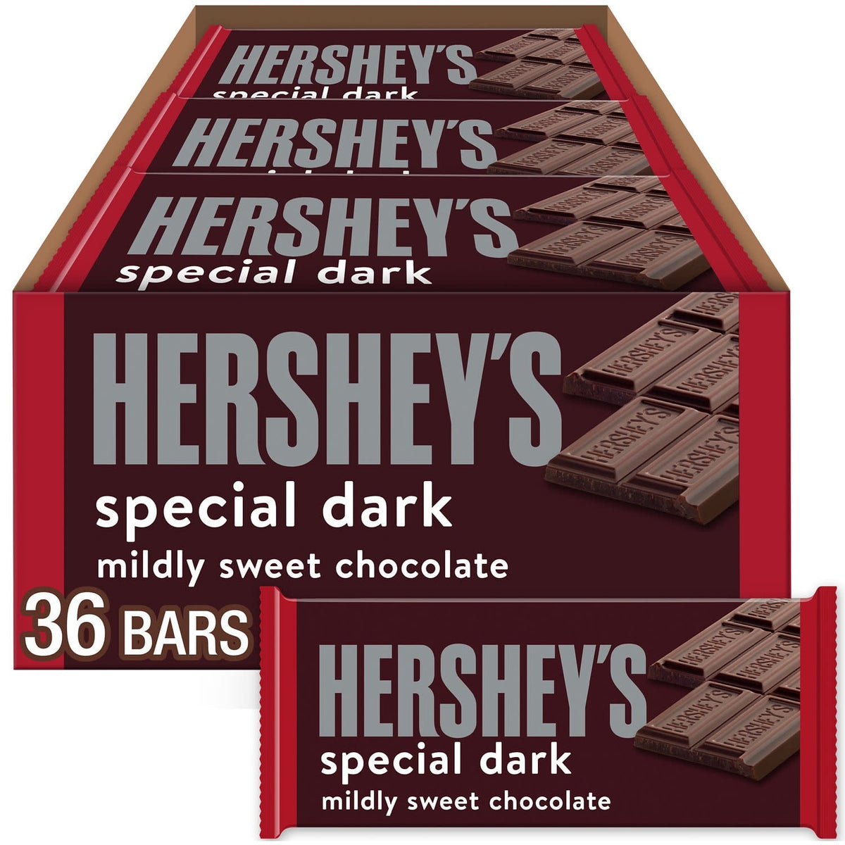 Hershey's Special Dark Mildly Sweet Chocolate Candy, Bars 1.45 oz, 36 Count
