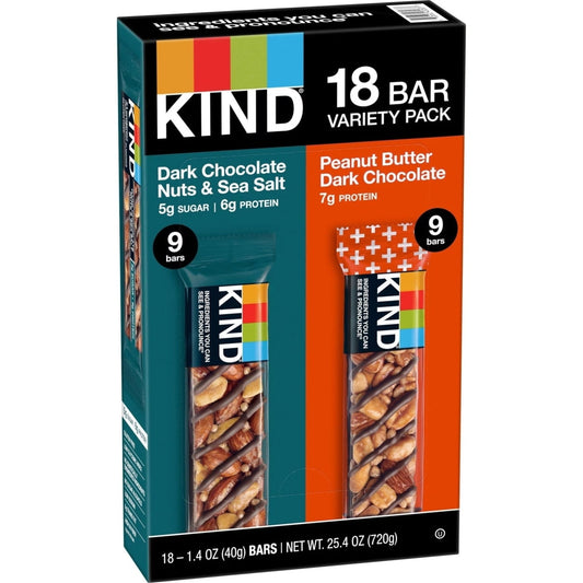 KIND Snack Bars Variety Pack: Dark Choco and Sea Salt P.B. Dark Chocolate (18 Ct)