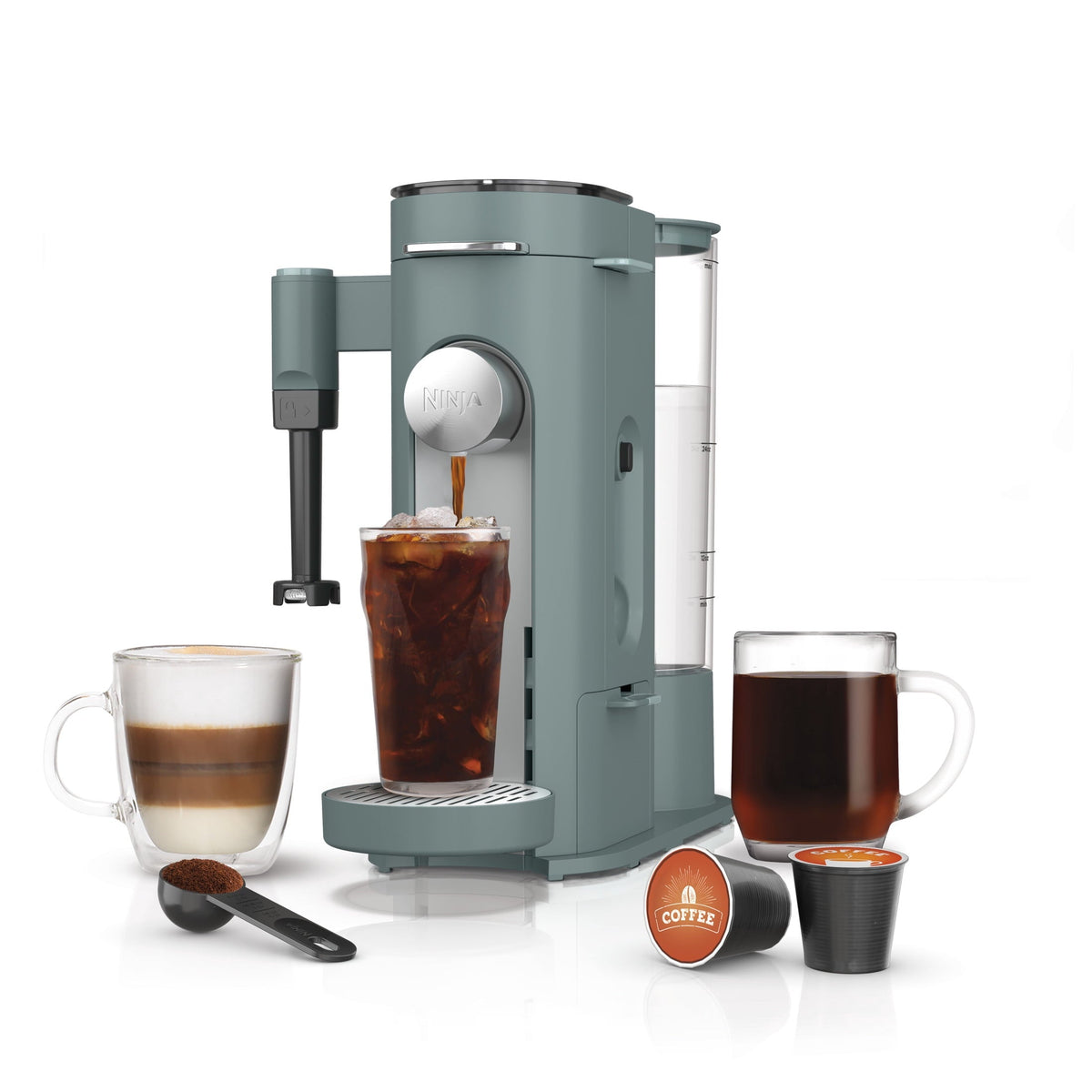 Ninja Pods & Grounds Specialty Single-Serve Coffee Maker, K-Cup Pod Compatible, Built-In Milk Frother, PB051ST, Stone