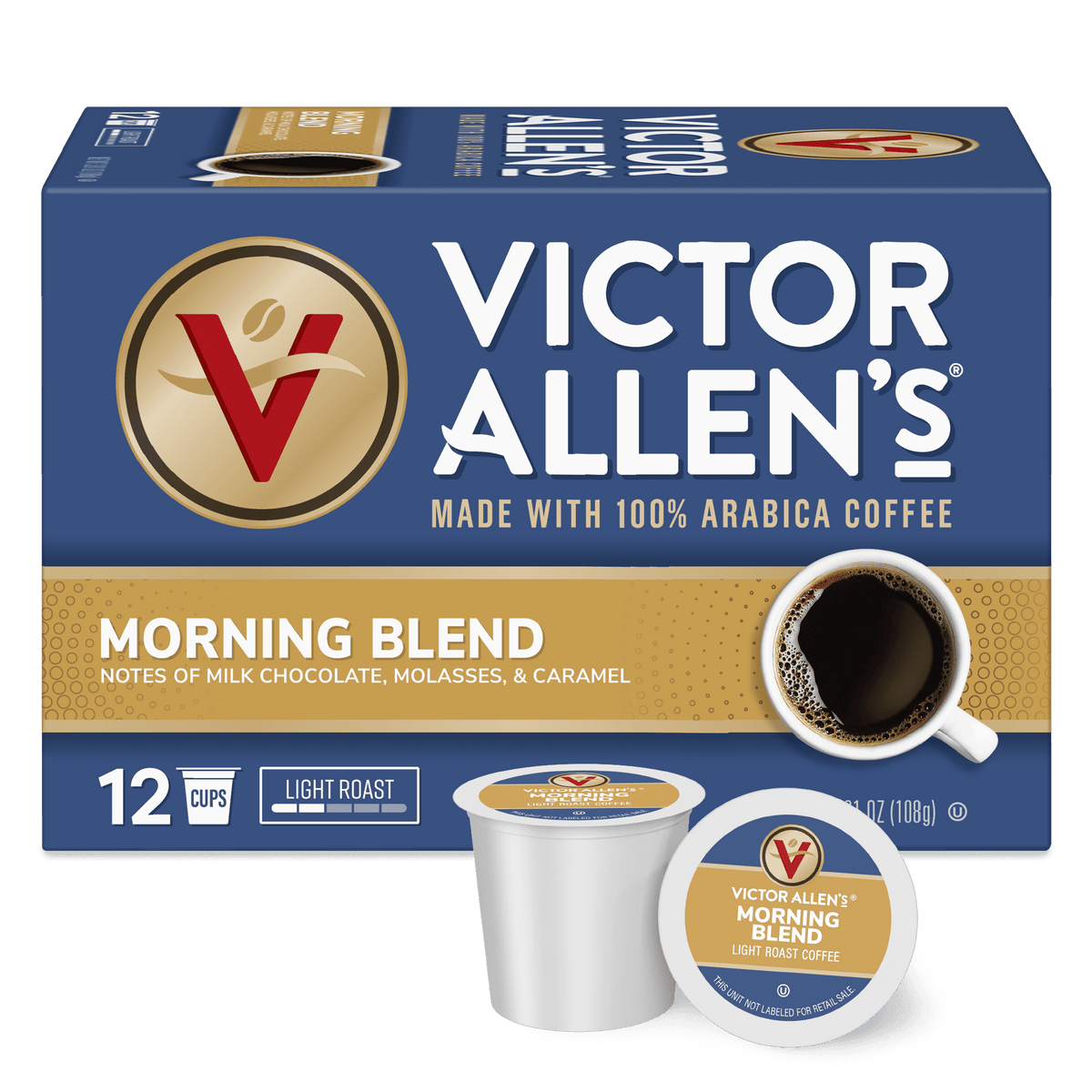 Victor Allen's Coffee Morning Blend Single Serve K-Cup Coffee Pods, Light Roast, 12 Count