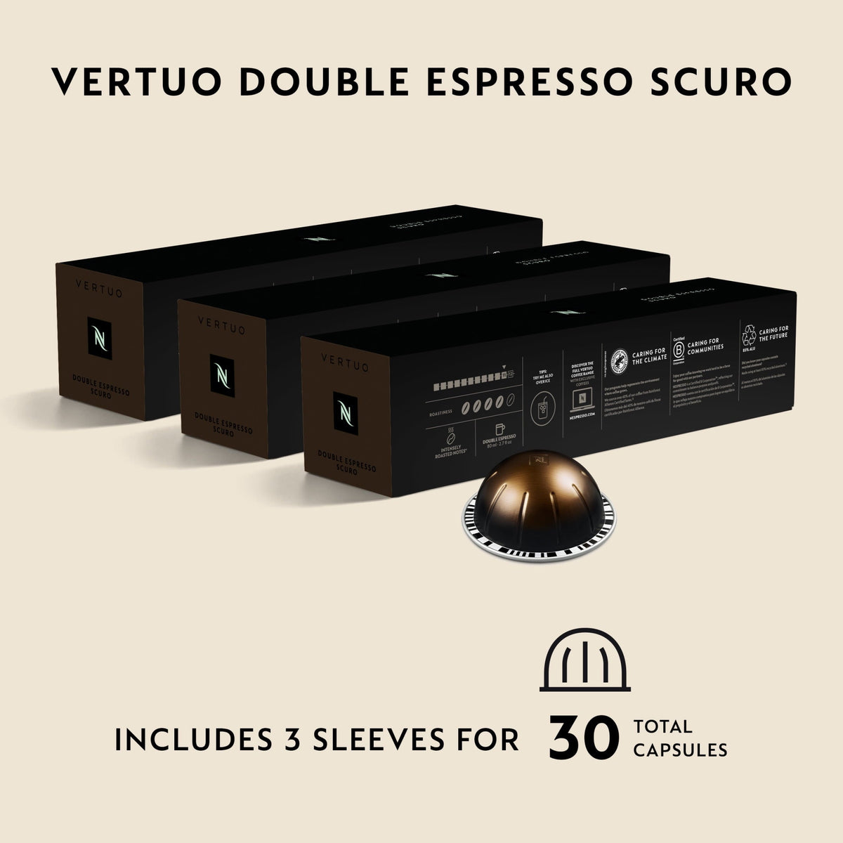 Nespresso Capsules Vertuo, Double Espresso Scuro, Dark Roast Espresso Coffee, 30-Count Coffee Pods