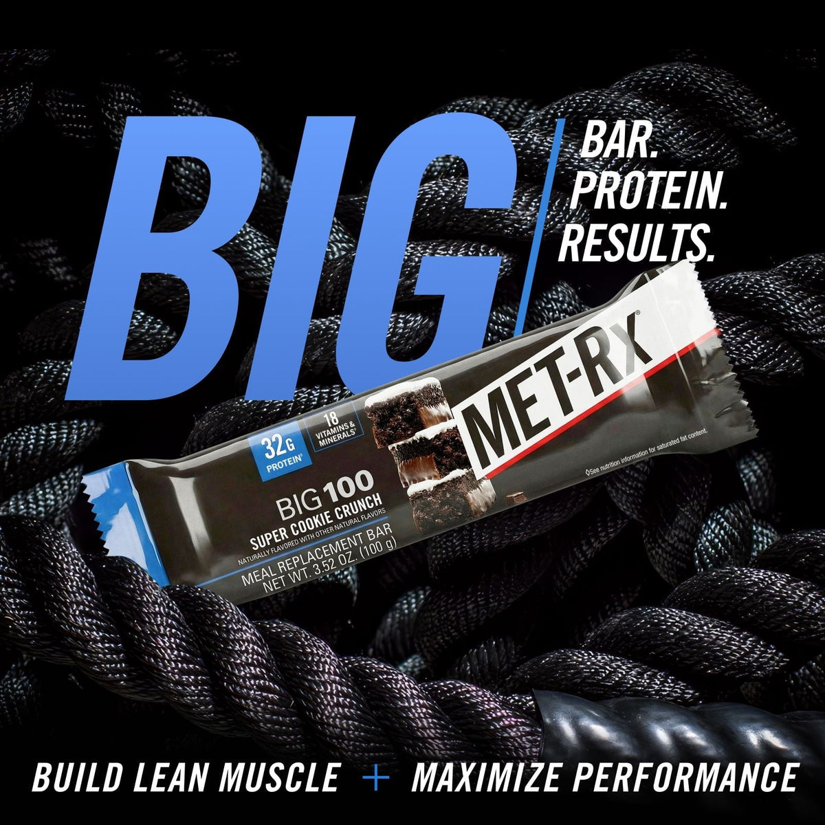 (3 pack) MET-Rx Big 100 High Protein Meal Replacement Bars, Super Cookie Crunch, 32g Protein, 3.52 oz, 4 Count