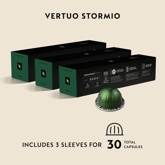 Nespresso Capsules Vertuo, Stormio, Dark Roast Coffee, 30-Count Coffee Pods