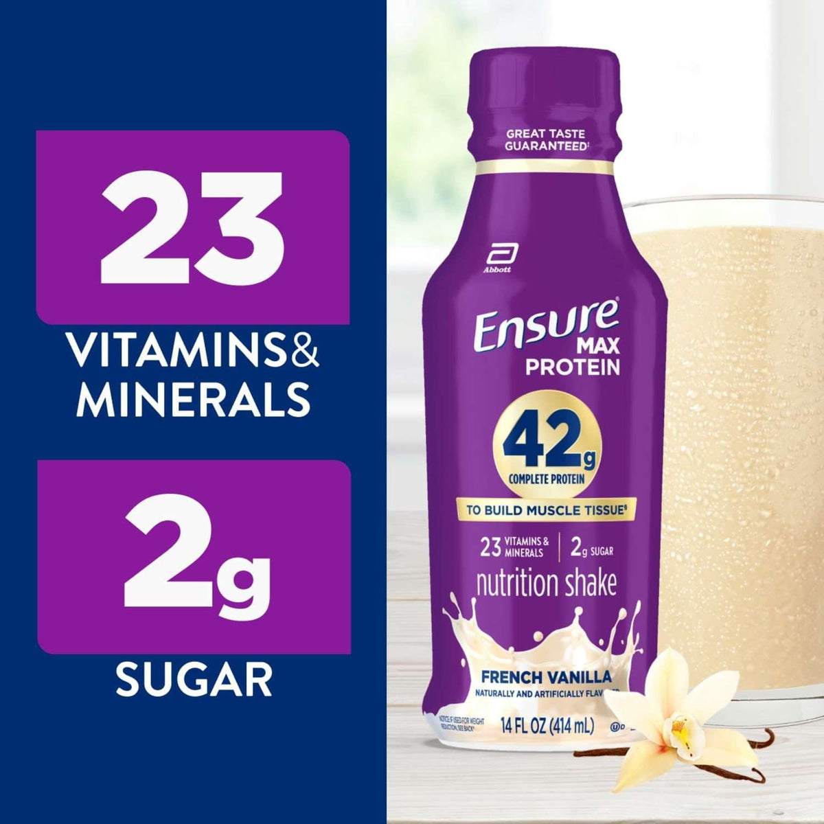 Ensure Max Protein Shake, 42g High Protein, French Vanilla, 14 fl oz, 4 Pack
