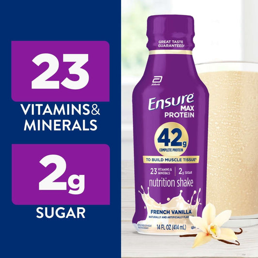 Ensure Max Protein Shake, 42g High Protein, French Vanilla, 14 fl oz, 4 Pack