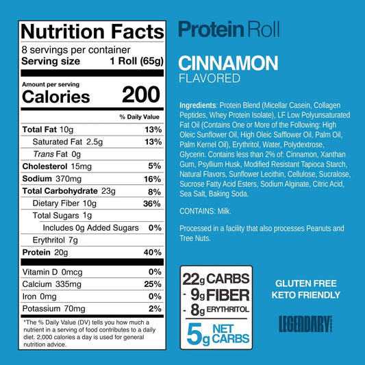 Legendary Foods Cinnamon Protein Sweet Roll, Low Carb Snack Pack to Go 8 count