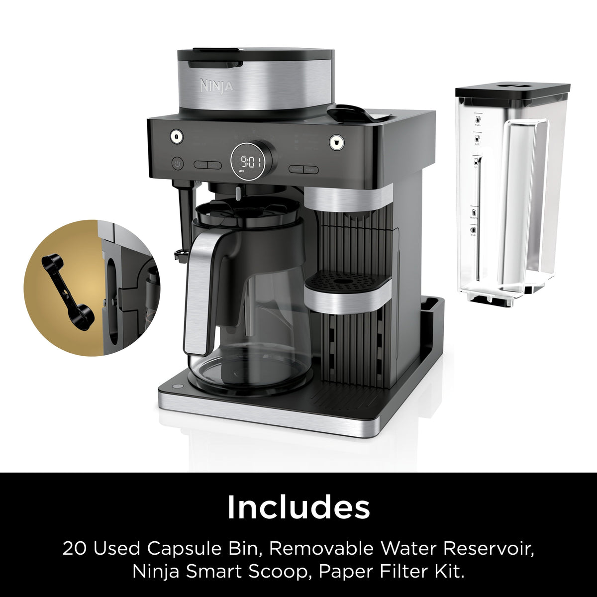 Ninja Espresso & Coffee Barista System 12-Cup, Built-In Milk Frother, Nespresso Capsule Compatible, CFN601, Black
