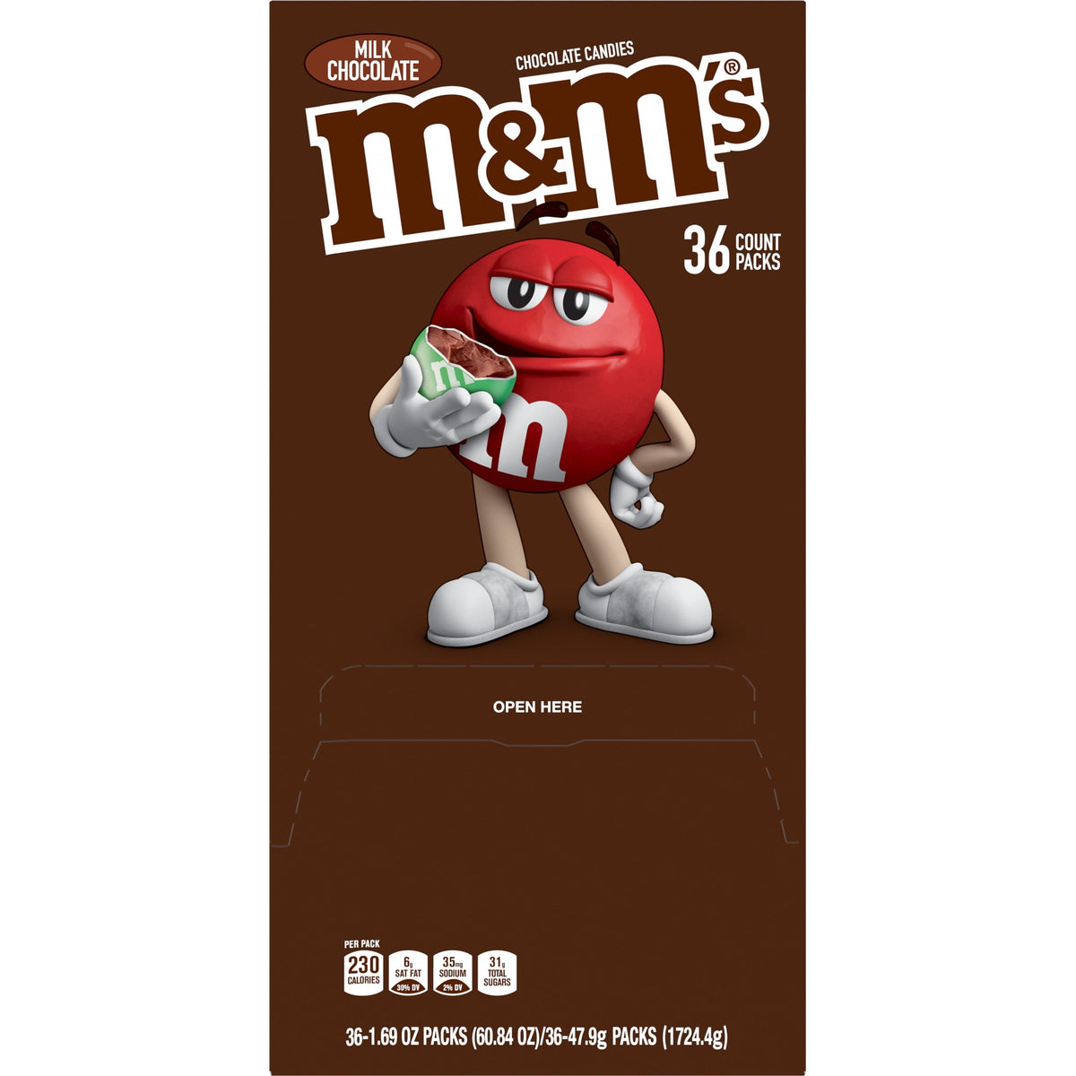 M&M's Milk Chocolate Candy, 1.69 Oz, 36 Count
