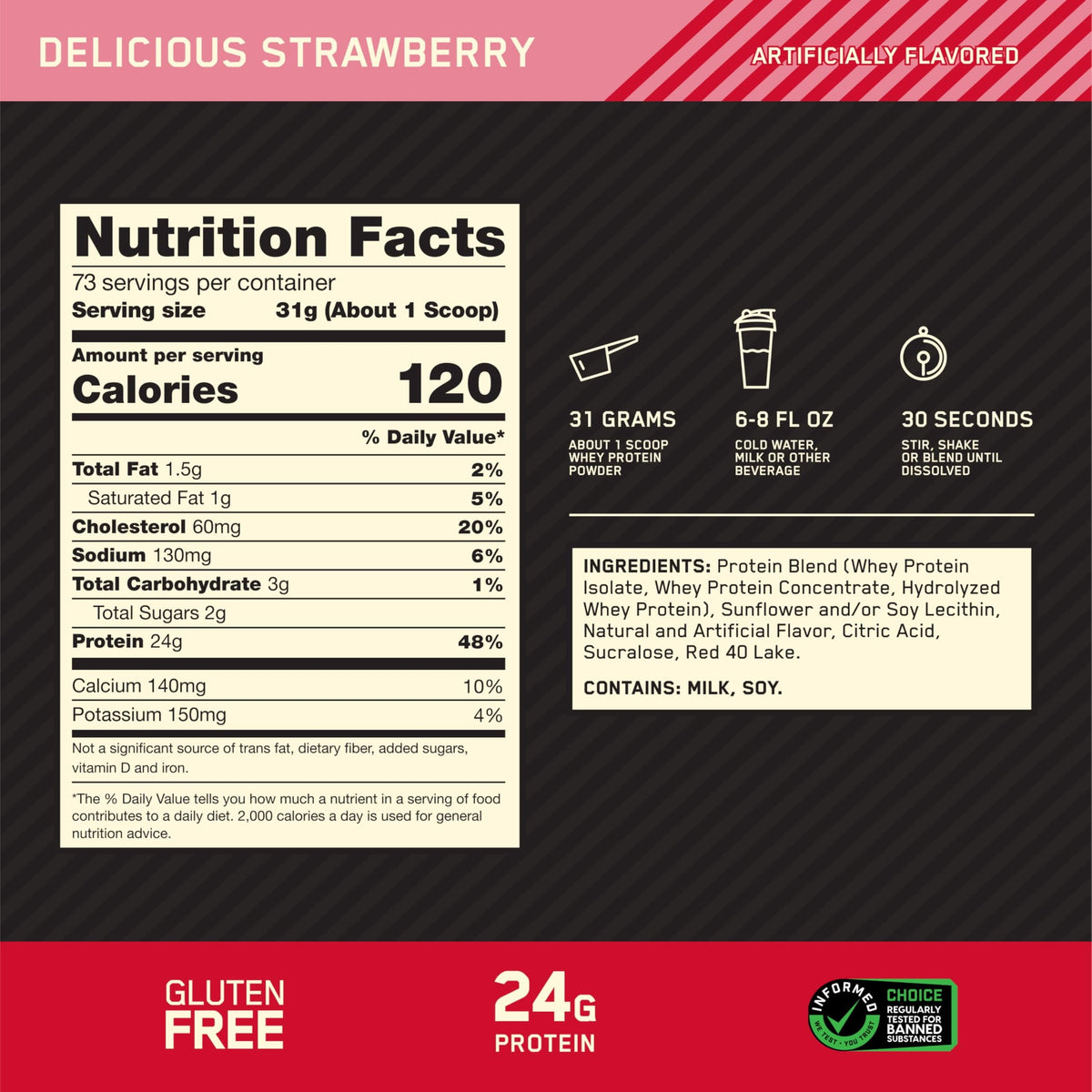 Optimum Nutrition 100% Whey Gold, Strawberry, 5lb
