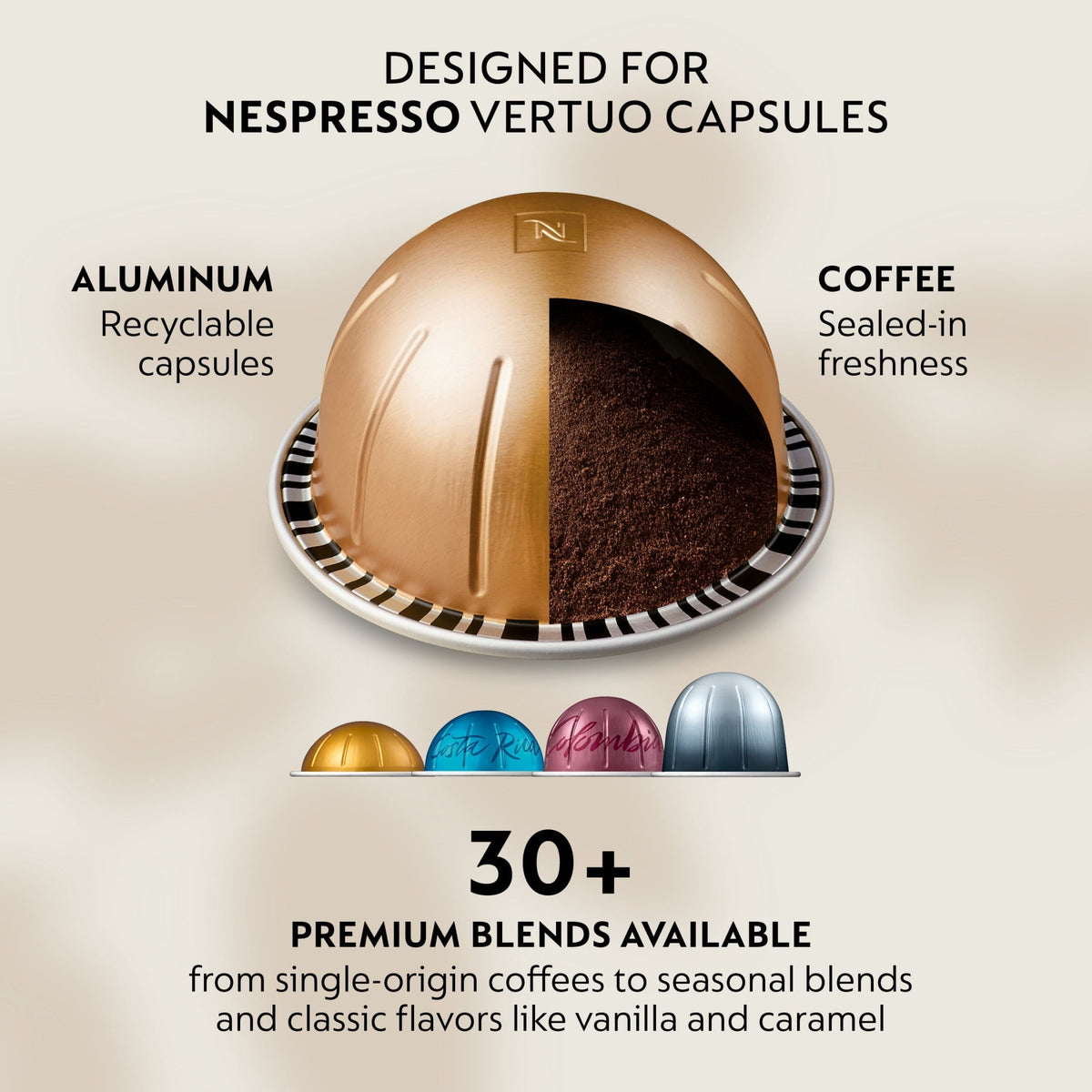 Nespresso Capsules Vertuo, Double Espresso Scuro, Dark Roast Espresso Coffee, 30-Count Coffee Pods