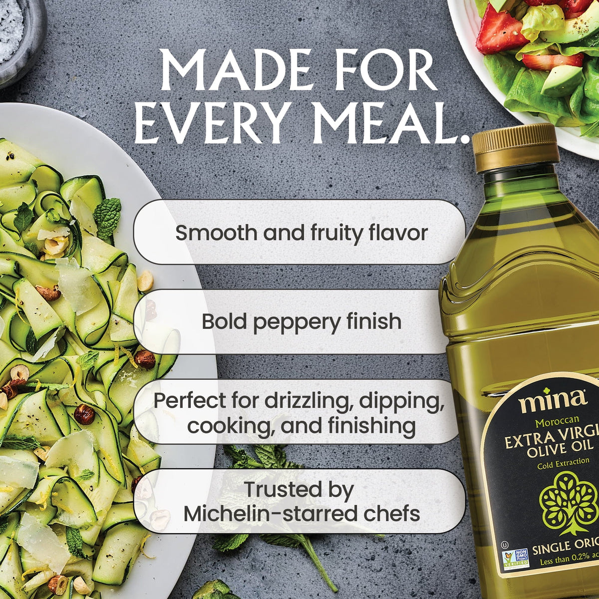 Mina Moroccan Olive Oil Extra Virgin, 68 fl oz, High Polyphenol Olive Oil, Single Origin Olive Oil