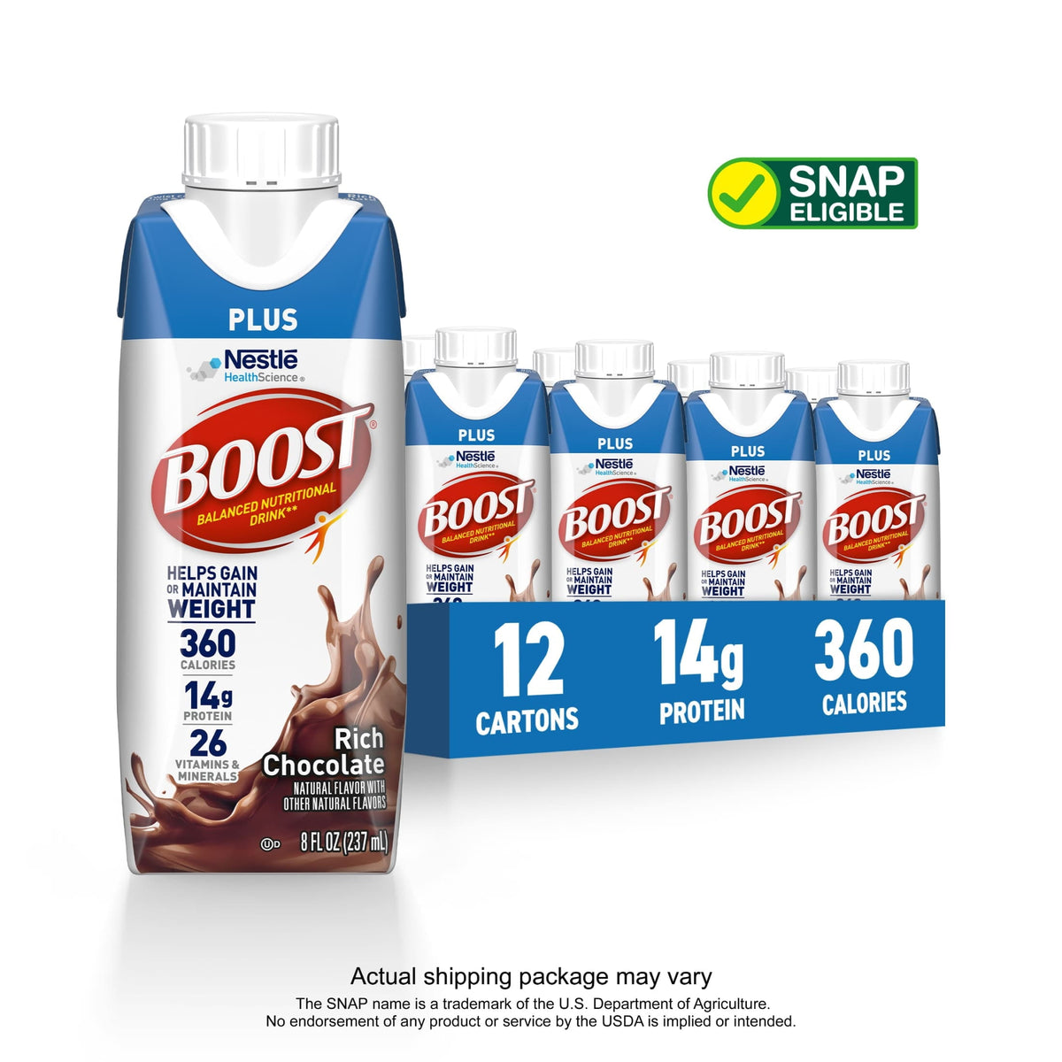 (2 pack) BOOST Plus Nutritional Drink Protein Shakes, Rich Chocolate, 8 fl oz, 12 Pack