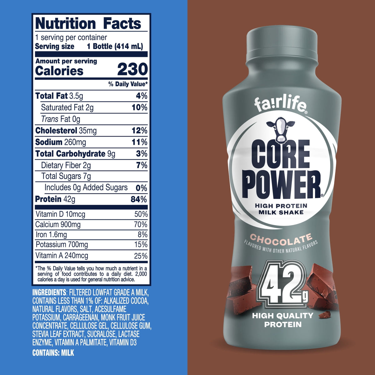 Core Power High Protein Shake, Chocolate, 42g Bottle, 14oz, 12 Pack