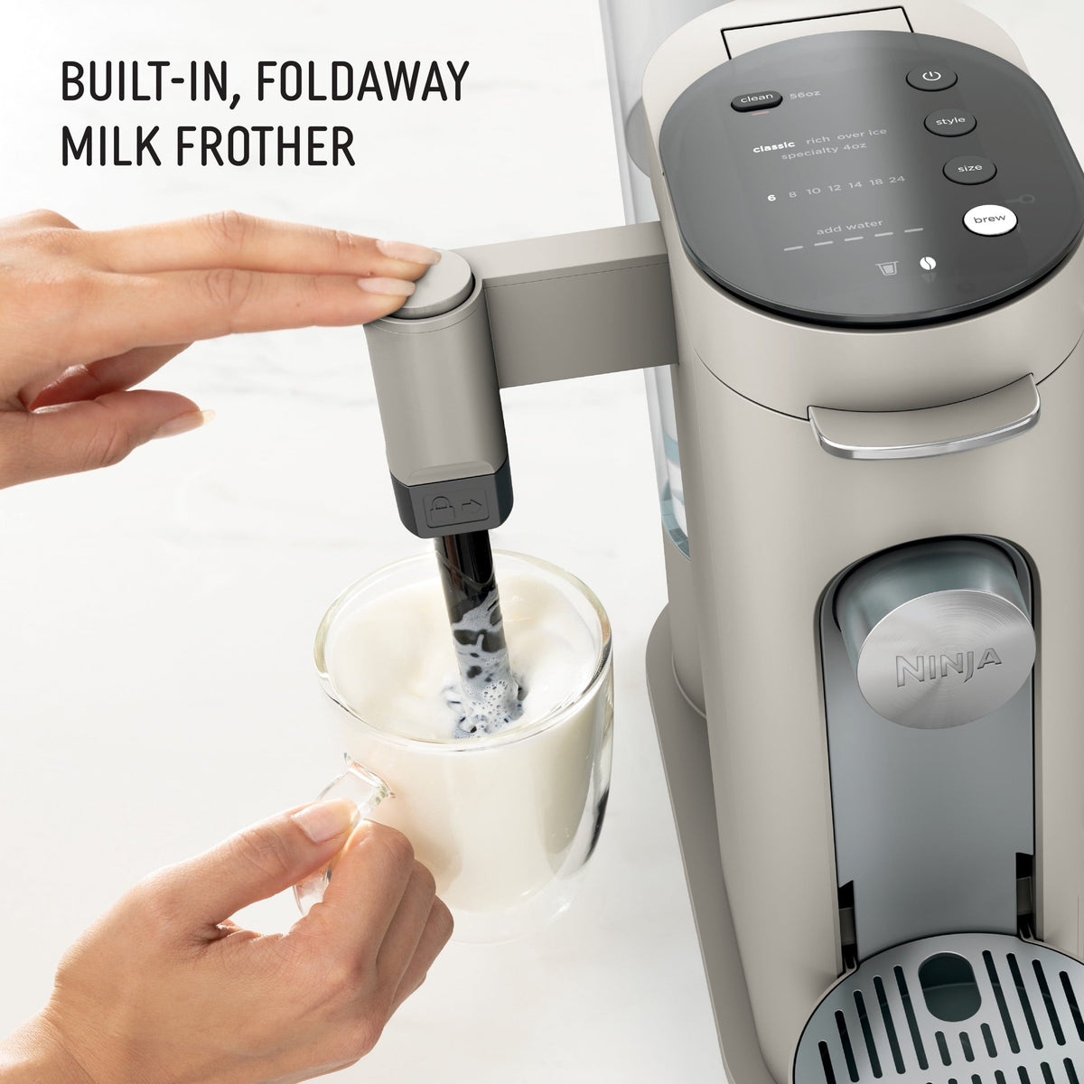Ninja Pods & Grounds Specialty Single-Serve Coffee Maker, K-Cup Pod Compatible, Built-In Milk Frother, PB051ST, Stone