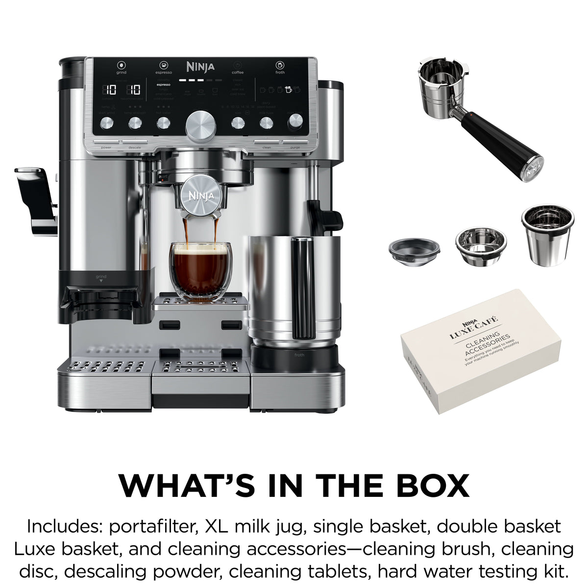 Ninja Luxe Café Pro Espresso Machine & Drip Coffee Maker, Cold Brew, Hot Water, Integrated Tamper, Built-in Grinder, Hands-Free Frother for Cappuccinos, Lattes, Americanos, Dairy or Non-Dairy, ES701