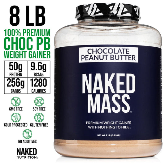 NAKED Chocolate Mass Gainer - All Natural Weight Gainer Protein Powder - 8lb Bulk, GMO Free, Gluten Free & Soy Free. No Artificial Ingredients - 1,360 Calories